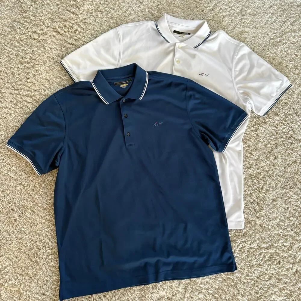 Greg Norman Set of 2 Polos Navy and White XL